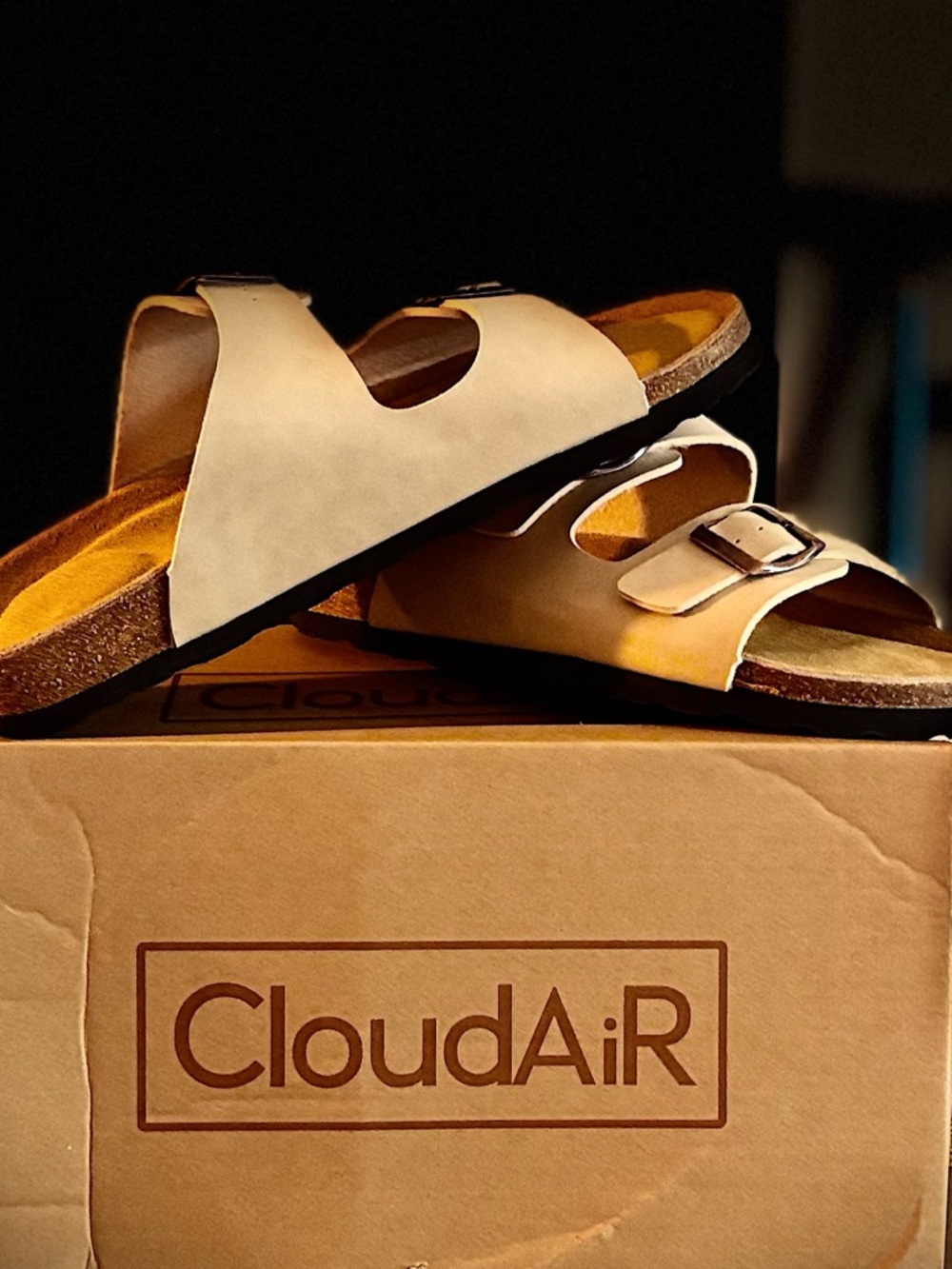 CloudAir Cream Double-Strap Slide Sandals